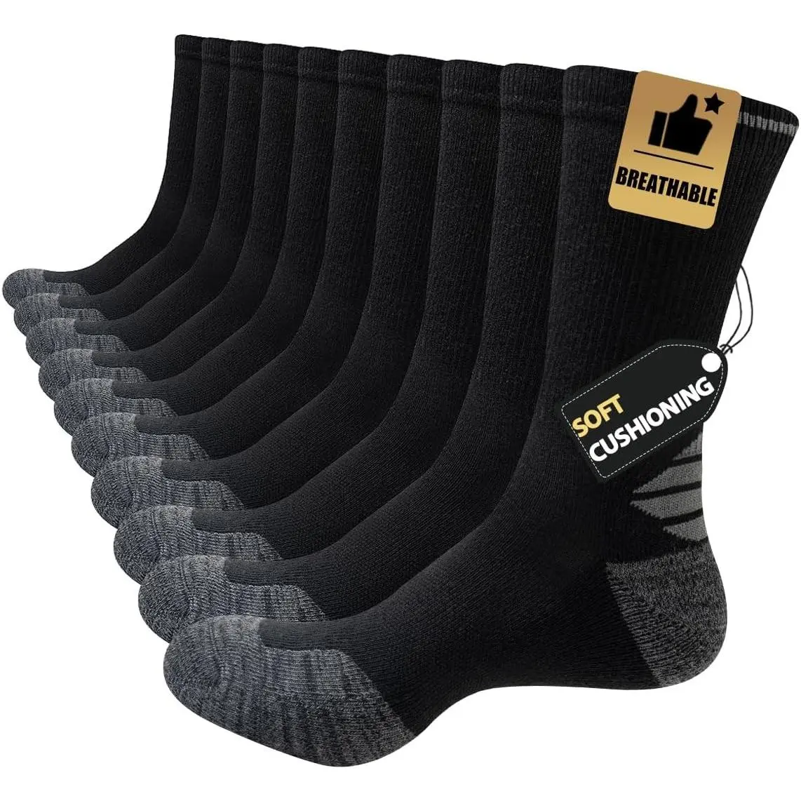 5/10 Pairs Mens Lightweight Long Cushion Work Socks Casual Breathable Crew Athletic Socks for Workout Sports(Gift)