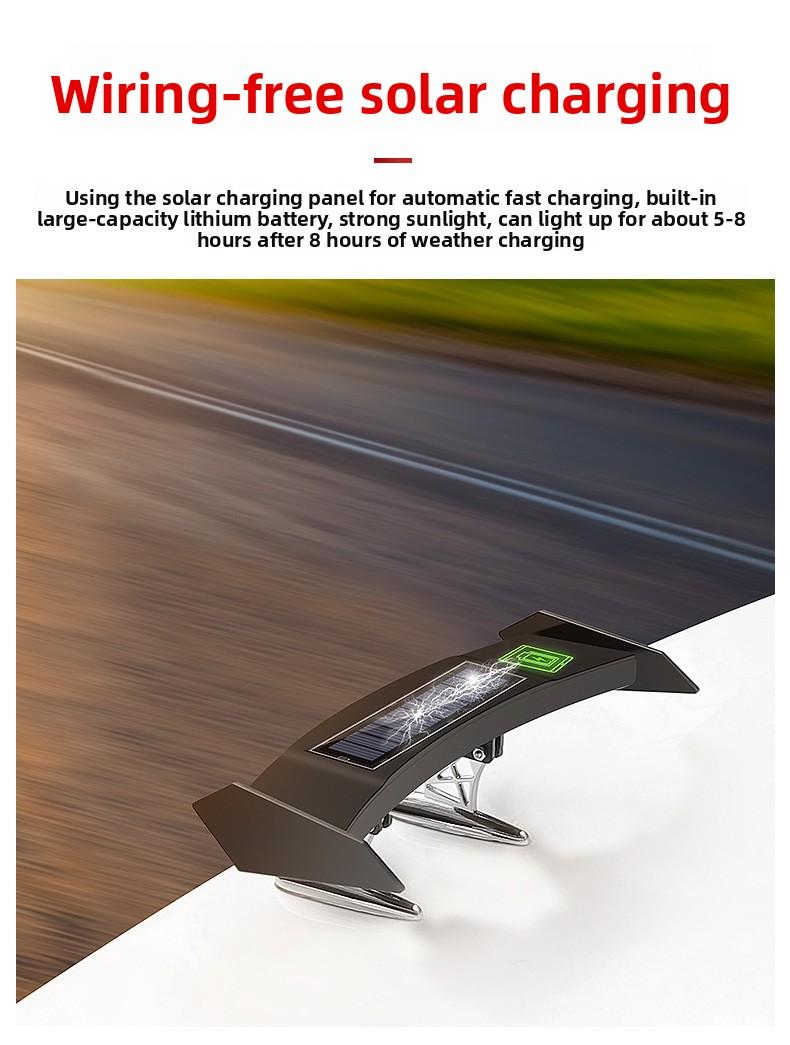 Solar LED Roof Light, Flowing Glow Tail Wing Warning Light for Car SUV Truck, No Wiring Easy Install, Night Driving Safety Beacon, Universal Fit Anti-Collision Accessory, IP67 Waterproof