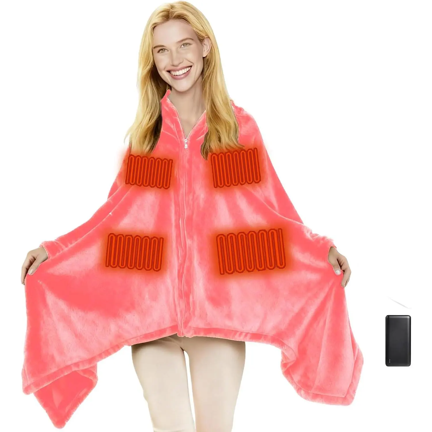 Portable Heated Blanket  Operated Cordless Heated Shawl for Women Men with  & 11 Heating Zones