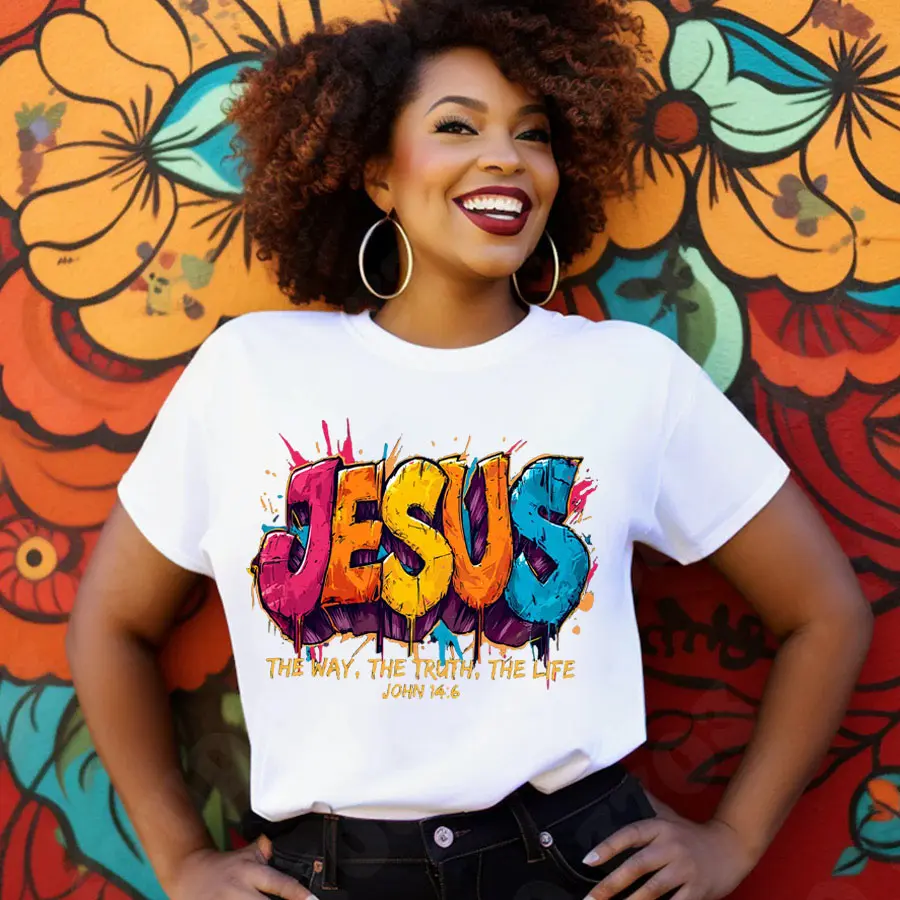 John 14:6 Bible Verse Graffiti DTF Transfer - 10 × 8 Inches, 130-150°C for 30 seconds, Christian Faith Design, Washable Iron-On Sticker for T-Shirts & Bags, Church Camps Essential for Anyone Who Wants to Share Their Faith