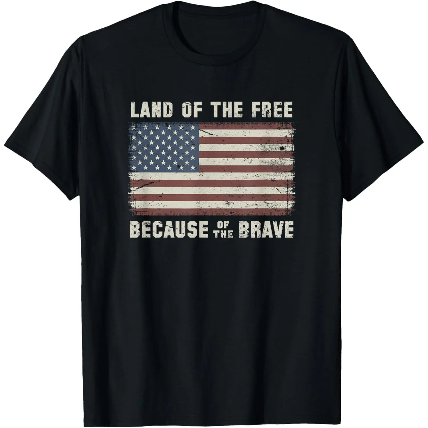 "Land of the Free Because of the Brave"🇺🇸 Vintage Distressed American Flag T-Shirt| Patriotic Graphic Tee for Veterans, Men & Women| USA Pride Shirt