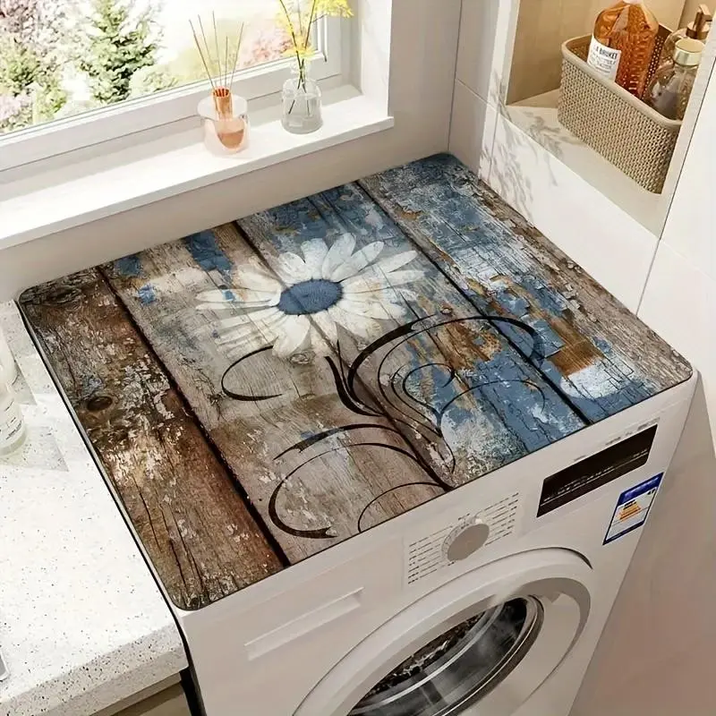 Wooden Printed Household Washing Machine Dust Cover, Absorbent Desktop Mat, Non-Slip Quick-Dry Refrigerator Pad, Microwave Dust Protector, Dustproof Cover