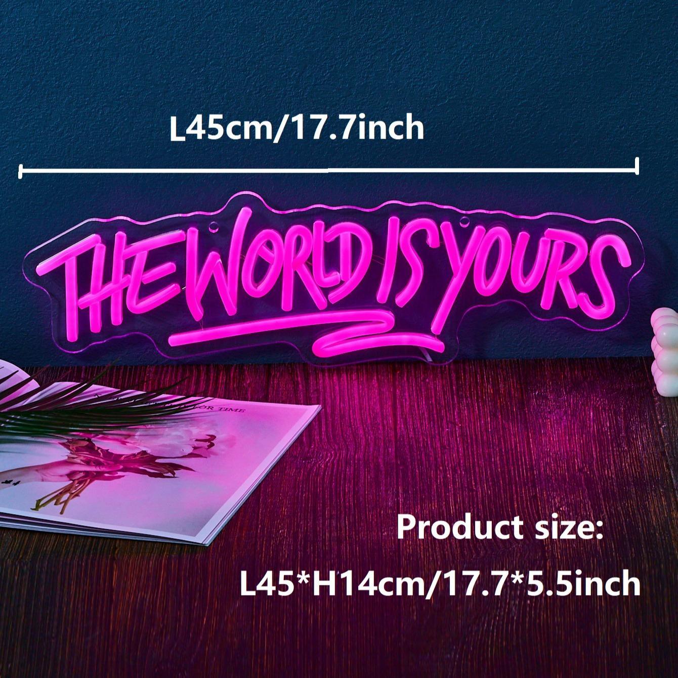 USB Powered Neon Sign, The World Is Yours Letter Design LED Neon Light, Decorative Neon Sign for Home Party & Festival Decoration, Modern Night Lights