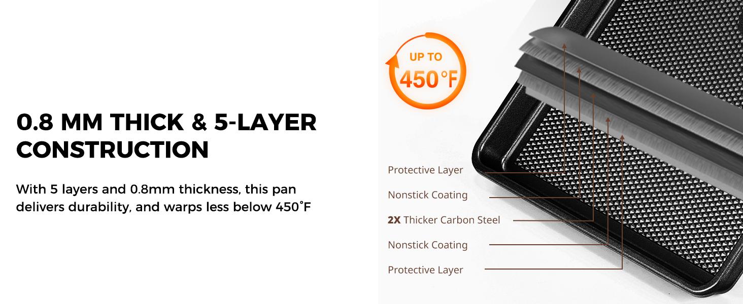 Cookie Sheets for Baking Nonstick  Baking Sheet Pan Set of 3, Half/Quarter/Jelly Roll Pan for Oven with Diamond Texture Pattern, 57% Thicker Carbon Steel Cookie Trays, Black