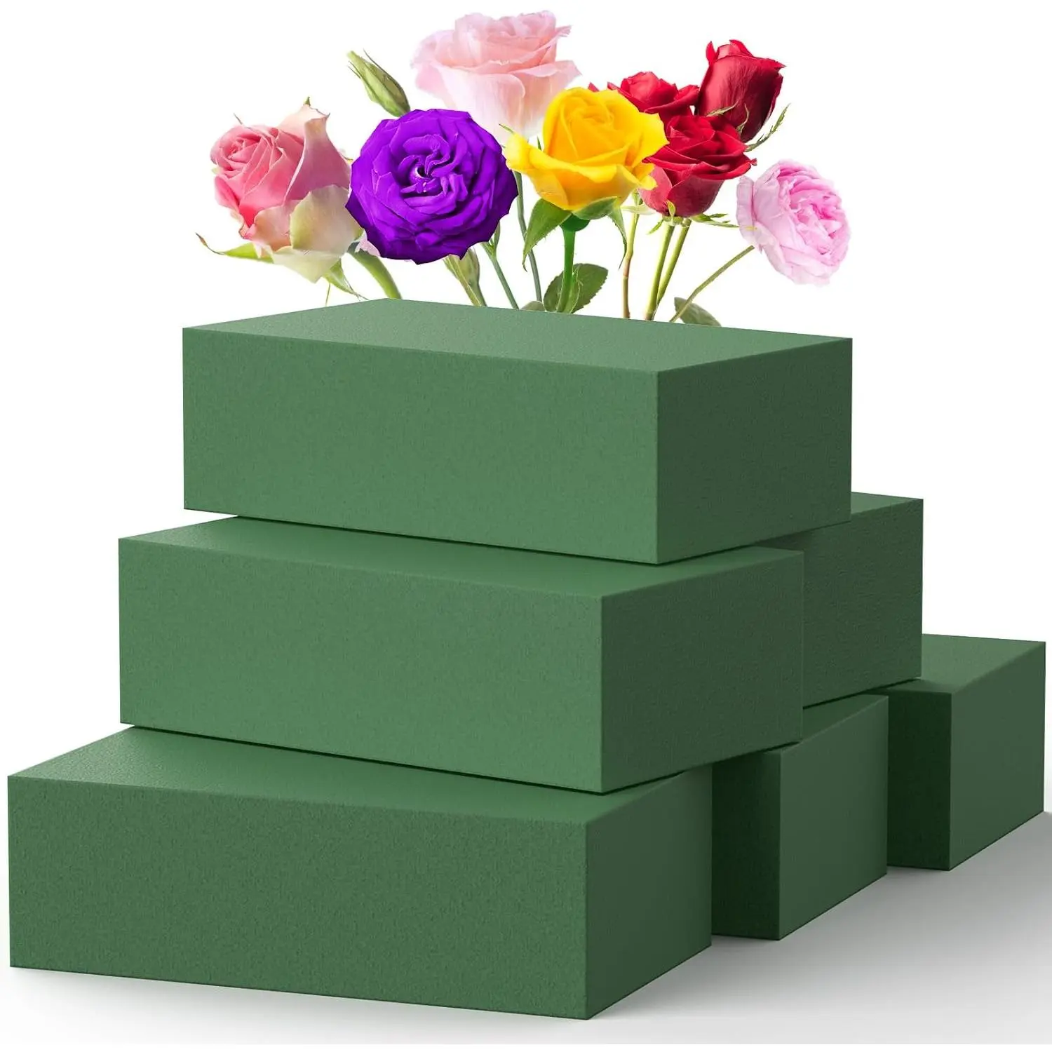 Upgraded 6-Pack Floral Styrofoam Blocks, Water Absorbent Floristry Sponges for Fresh & Synthetic Flower Arrangements, Wet-Dry Garden Supplies for Outdoor Planters