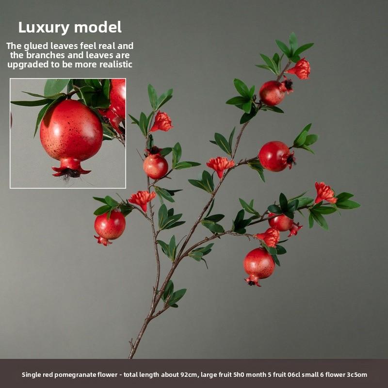 Artificial flower 6-headed pomegranate branch with pomegranate fruit ornament for housewarming, New Year's decoration, home living room floor decoration