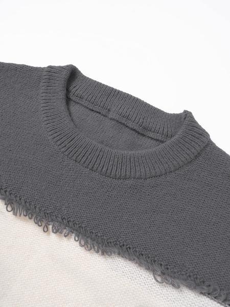 Men's Patchwork Color Block Pullover Sweater, Stylish Casual Crew neck Drop Shoulder Long Sleeve Knitted Top,Unisex Ripped Design Fashion Fall Winter Inside Top Soft Warm Sweatshirt Daily Life, Trendy Men's Outdoor Going Out Warm Jacket Knitwear