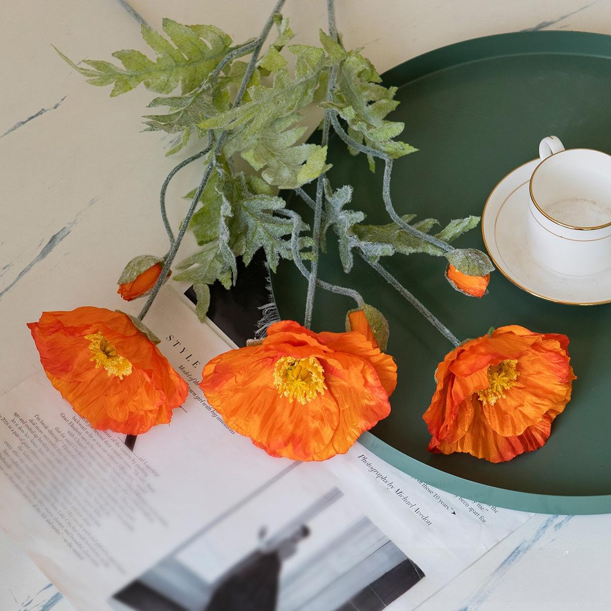 Artificial Poppy Bouquet Fake Flowers Poppy Flower Home Desktop Wedding Potted Plant Photography Prop Decoration