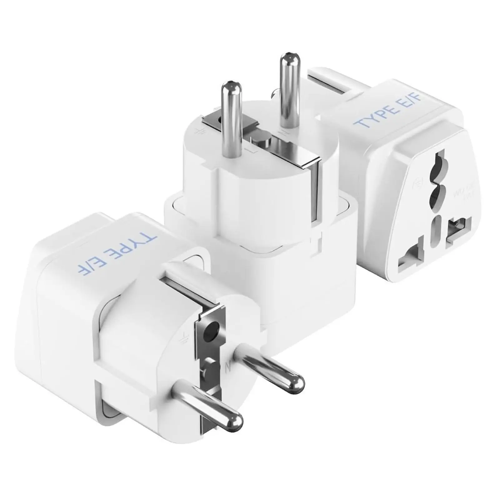 Schuko Germany France Travel Power Adapter, Grounded European Plug Type E/F, USA to Europe EU Socket Adaptor - 3 Pack for Norway, Korea, Spain, Greece, Russia, IcelandGift