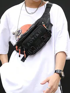 Men's Fashion Minimalist Letter Waist Bag, Multi-Pocket Bum Bag, Large Capacity Portable Crossbody Backpack, Casual Style