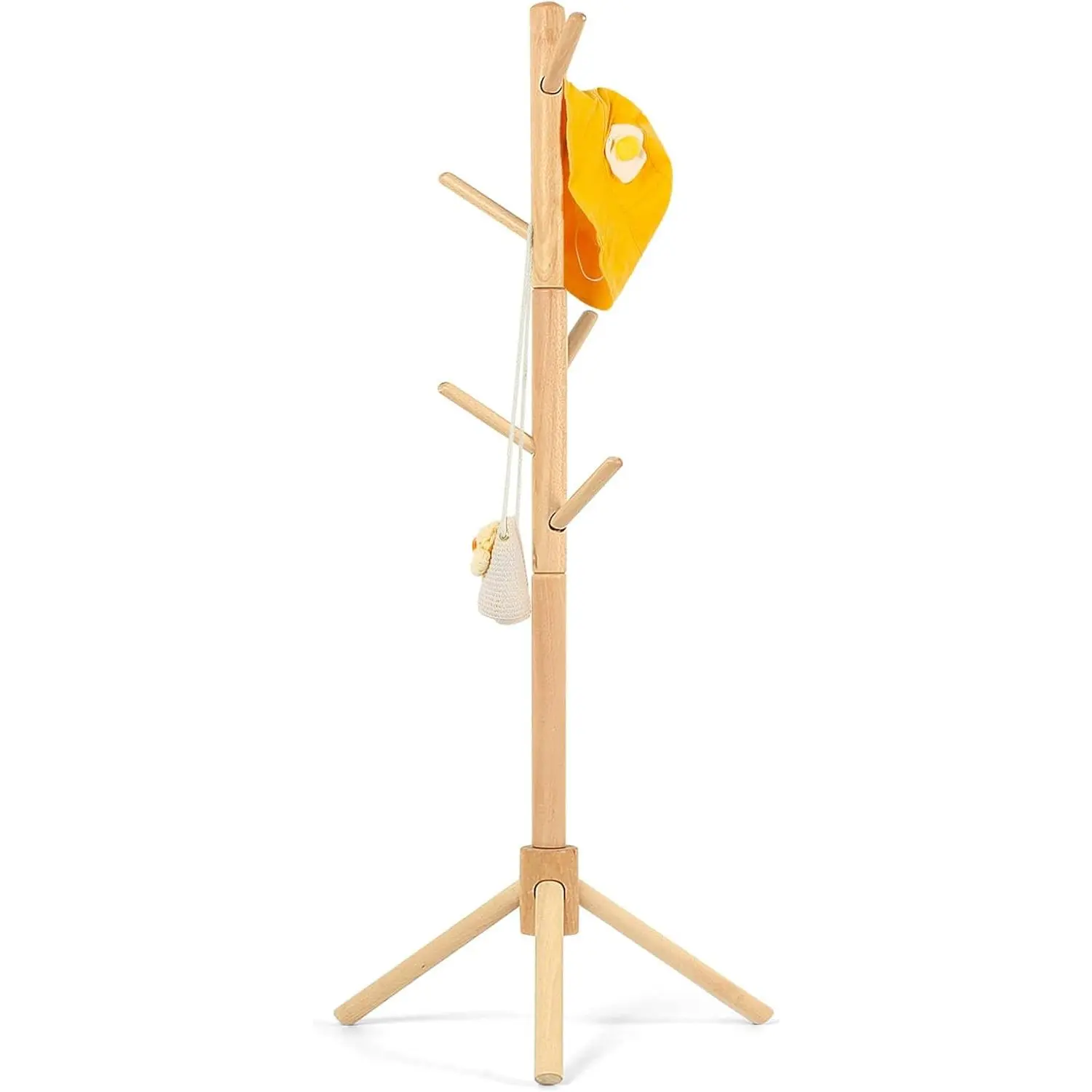 Beech   Coat Rack - Adjustable Height Stand with 9 Hooks, Freestanding 's Clothing Organizer for Hallway, Bedroom, Easy Assembly ()
