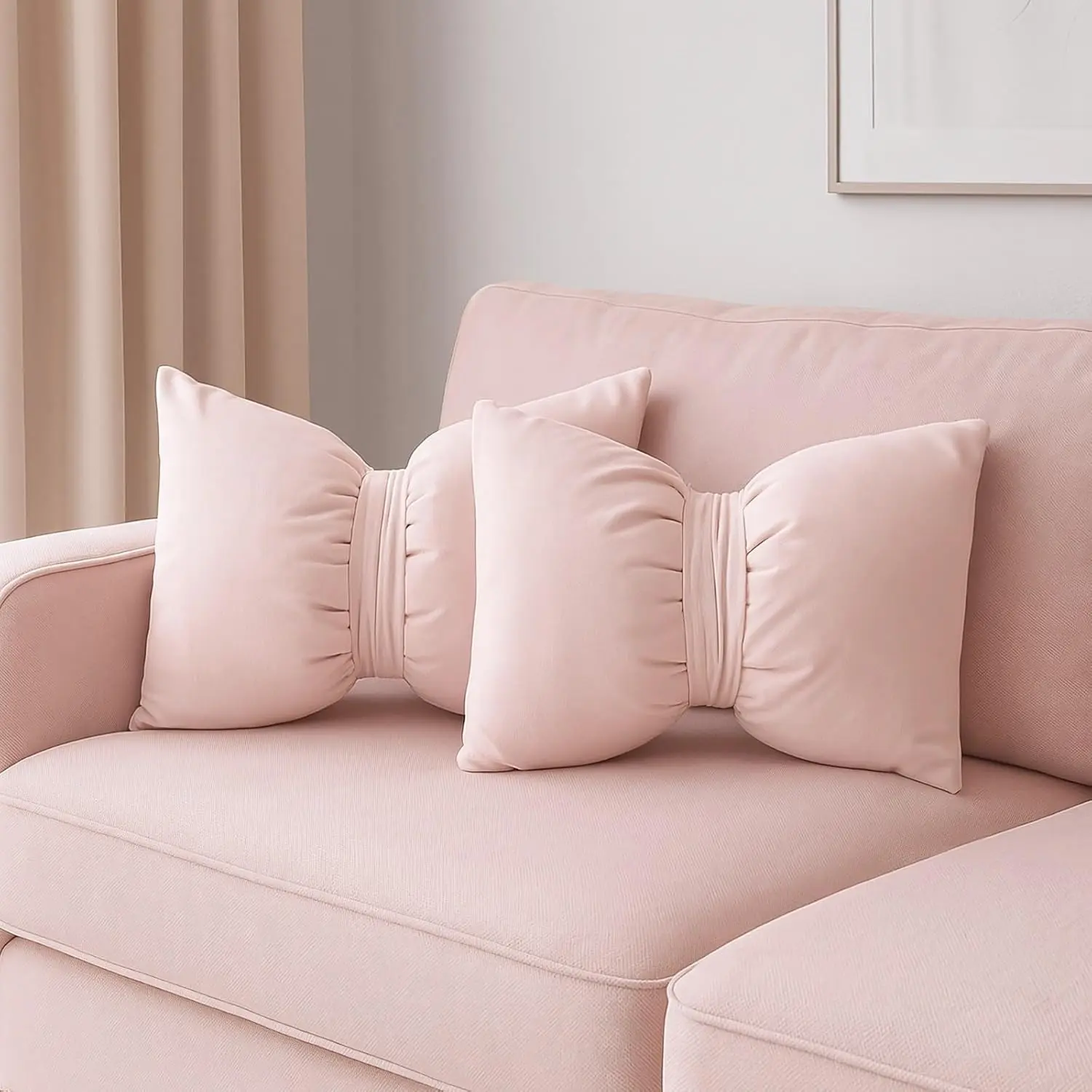 Big Blue Bow Decorative Throw Pillow, Breathable Satin Neck Support Cushion with Smooth Encased Soft Filling, 23.6x13.8" (2PINK) for Indoor Sofa Room Ambiance Enhancement