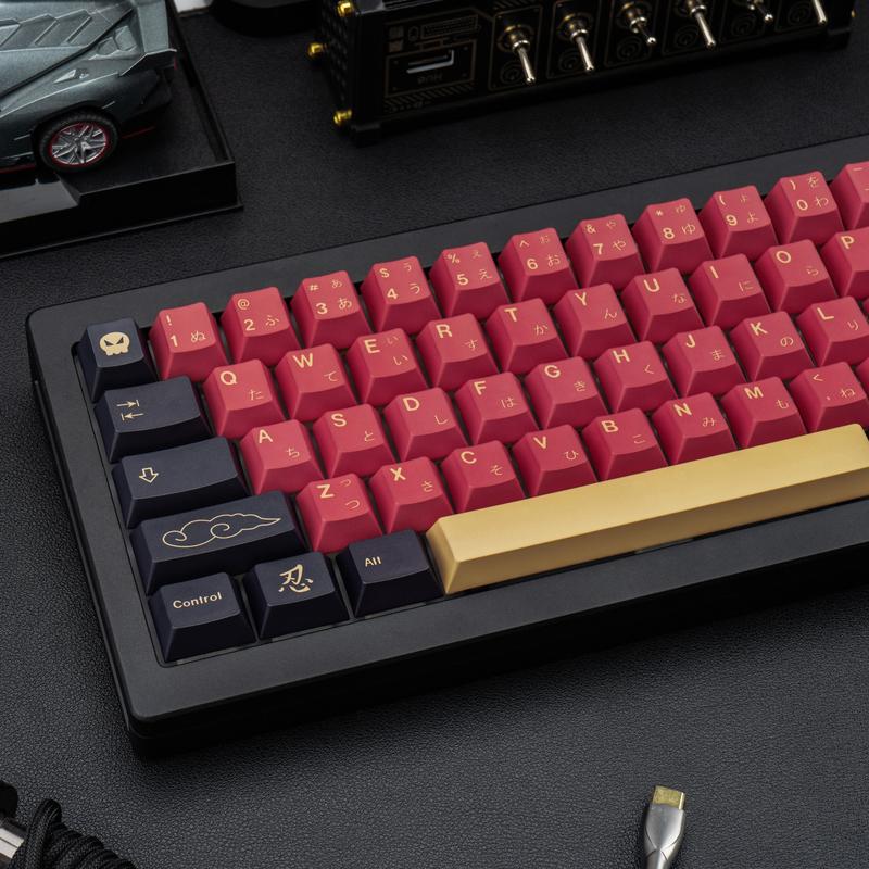 Cherry Profile Red Japanese Keycaps, PBT Material, Dye Sublimation, Minimalist Custom Key Caps for Mechanical Gaming Keyboard, 130 Keys