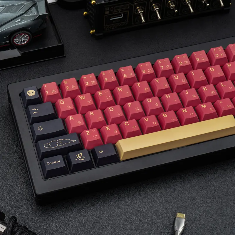 Cherry Profile Red Japanese Keycaps, PBT Material, Dye Sublimation, Minimalist Custom Key Caps for Mechanical Gaming Keyboard, 130 Keys