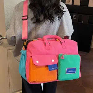 16.14 Inch Color Block Foldable Travel Handbag, Multi-Functional Portable Large Capacity Duffel Bag with Wet Dry Separation, Casual All Season Backpack for Students Gym & Short Trip