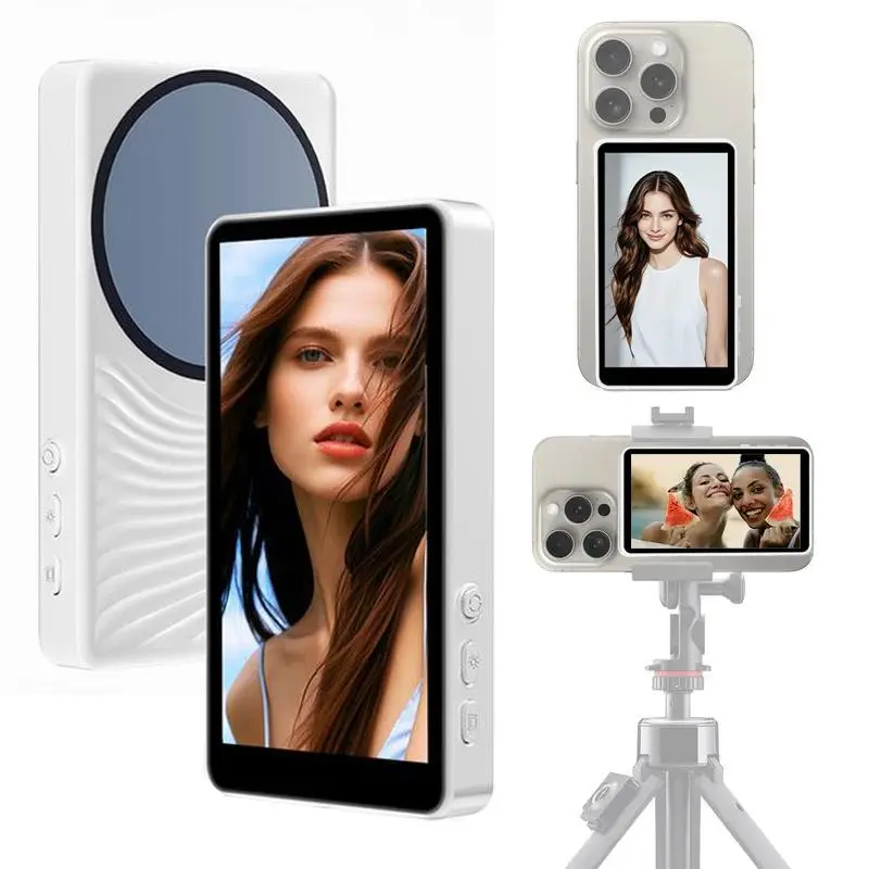 Vlog Selfie Monitor Screen with Magnetic Clip Mount - Hands-Free Phone Holder Selfie Accessories, Phone Camera Mount for iPhone & Samsung, Rear Camera Videography, 1080P WiFi/4K 30fps Wired Recording, Real-Time Screen Sharing Mobile Accessory