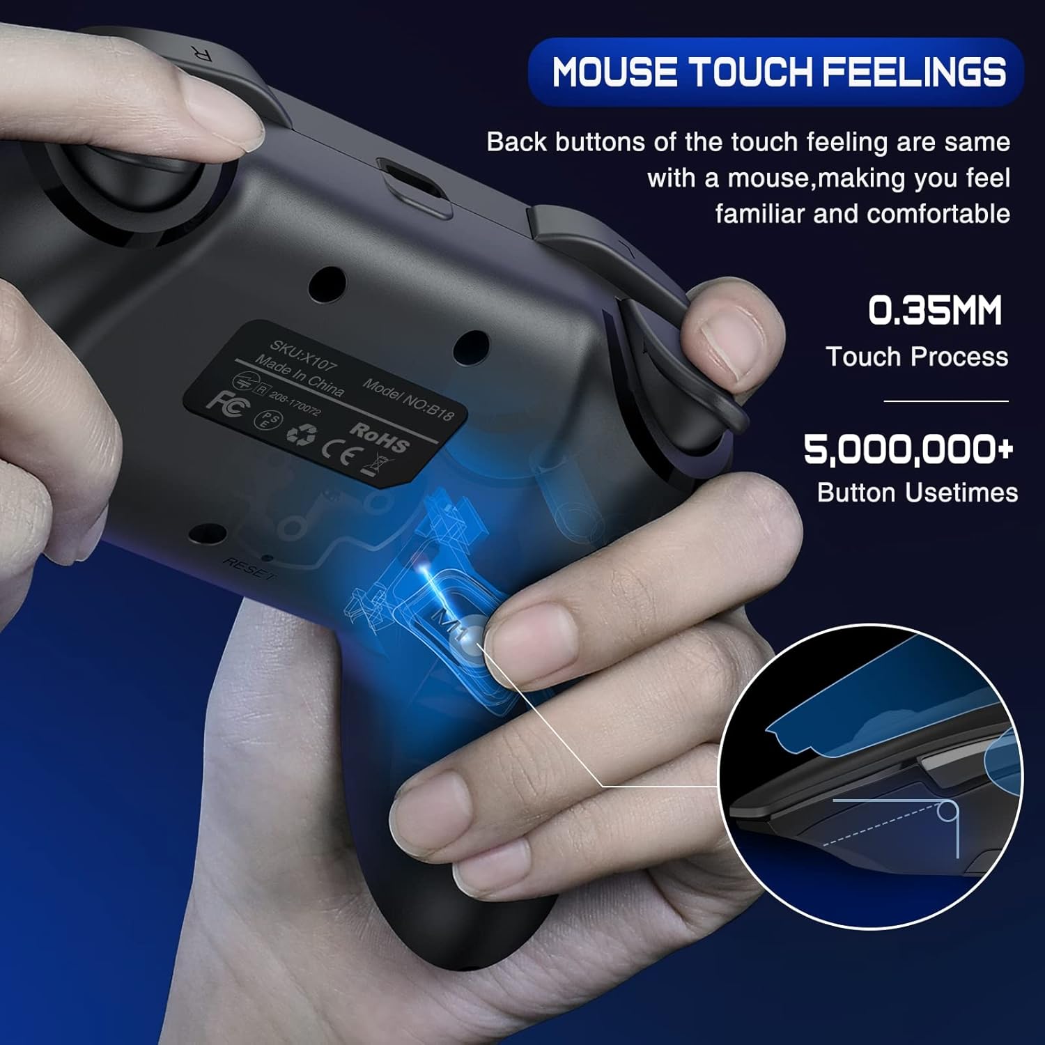 Wireless Switch Controller for Switch/Lite/OLED Controller, Switch Controller with a Mouse Touch Feeling on Back Buttons, Extra Switch Pro Controller with Wake-up,Programmable, Turbo Function