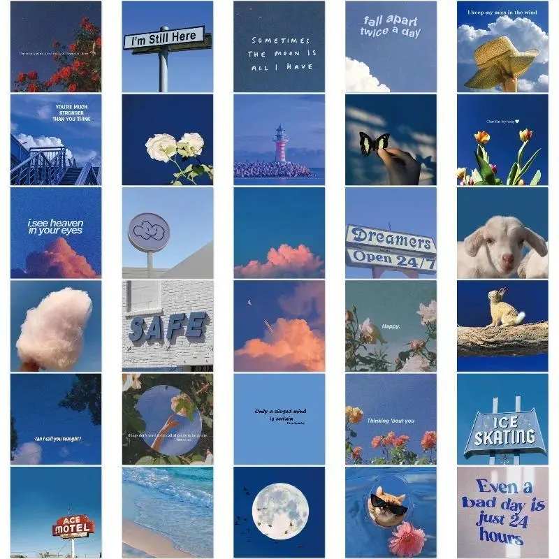 62pcs Aesthetic Blue Sky Scenery Stickers Vintage Decals for Phone Case Laptop Ins Style Scrapbook Journal Sticker Sticker