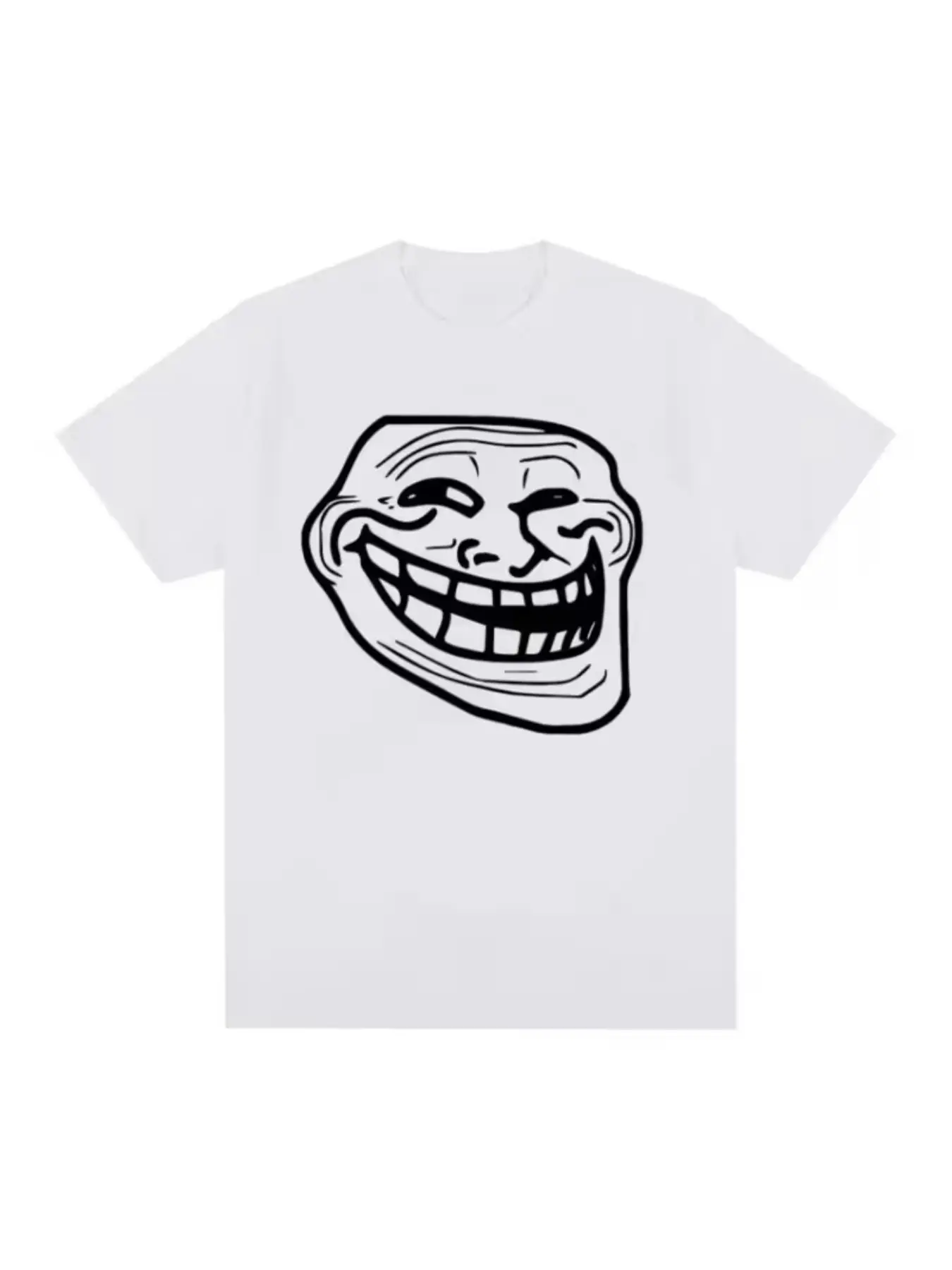 Trollface Meme T-Shirt, Short Sleeve Round Neck Top, Loose Fit Cartoon Print, Unisex Casual Wear, Funny Expression Tee