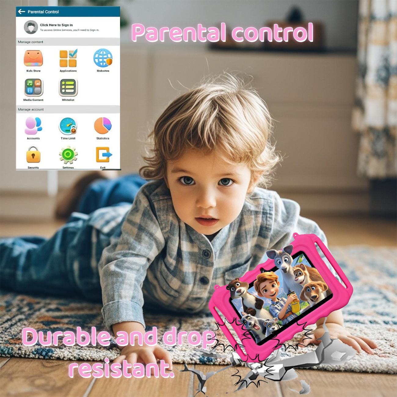 7 Inch Android Tablet, Parental Control Tablet with Silicone Case, Multifunctional Tablet for Education & Entertainment