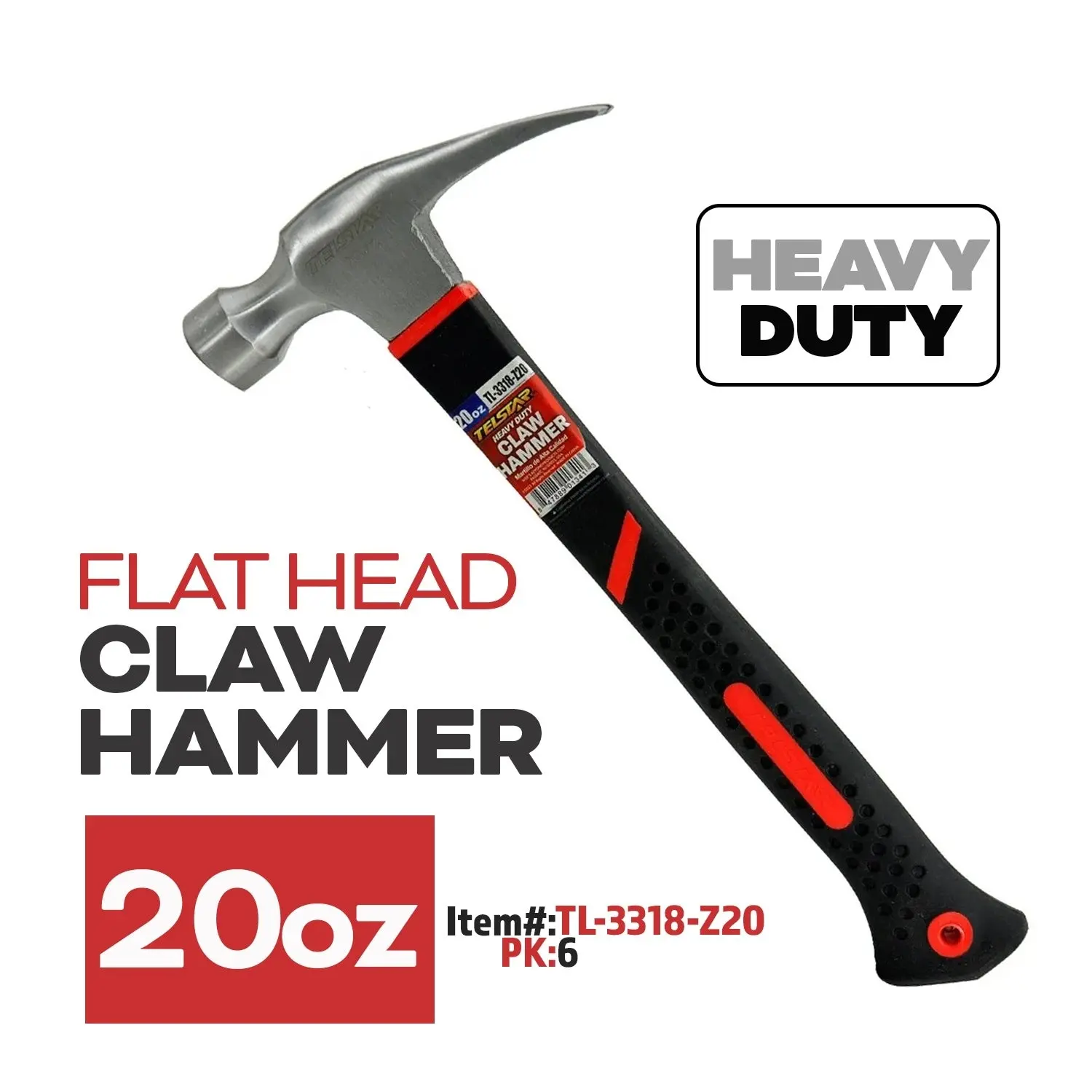 20 oz High Strength Fiberglass Handle Croissant Hammer, Flat Head Non-Slip Puller Hammer, Household Industrial Grade Hammer Professional Drywall Hammer Hatchet - 20oz Head - Ergonomic Grip - Lath Hammer for Drywall Installation and Demolition
