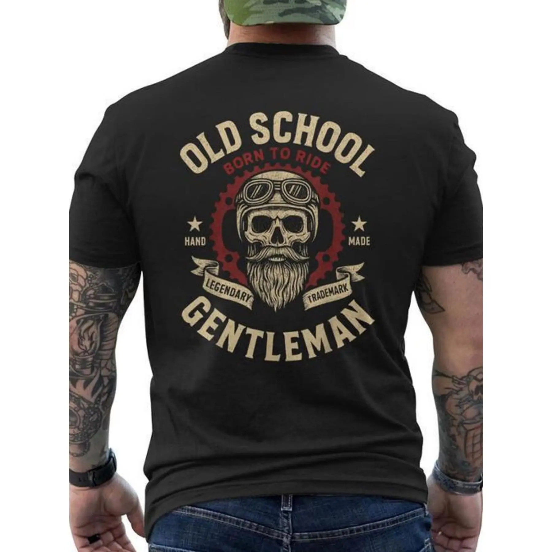 Men's Retro Printed T-Shirt with Motorcycle Theme - Round Neck Shirt Featuring Skull And 'Born to Ride' Design, Ideal for Cycling Enthusiasts And Casual Wear, Breathable And Comfortable Daily Essential