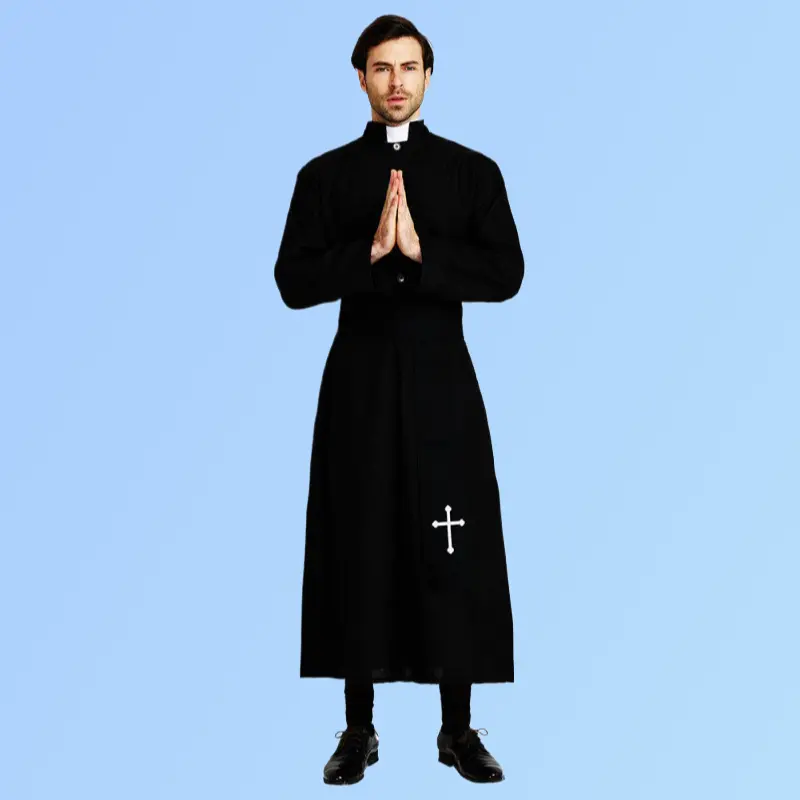 Noble Long Black Robe for Men Priest Outfit Halloween Stage Drama Cosplay Western Themed Party Costume