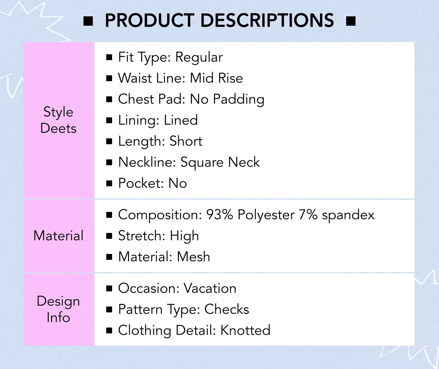 Cider [size 0-10] Mesh Square Neck Check Knotted Mini Dress