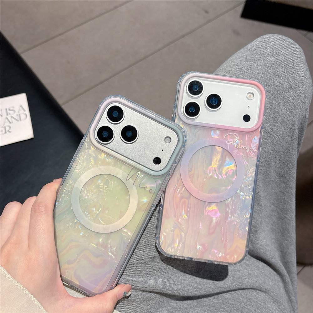 Cute Gradient Shell Pattern iPhone Case, Magnetic Kickstand, Shockproof, Compatible with iPhone 17 Series, Trendy Aesthetic for Women