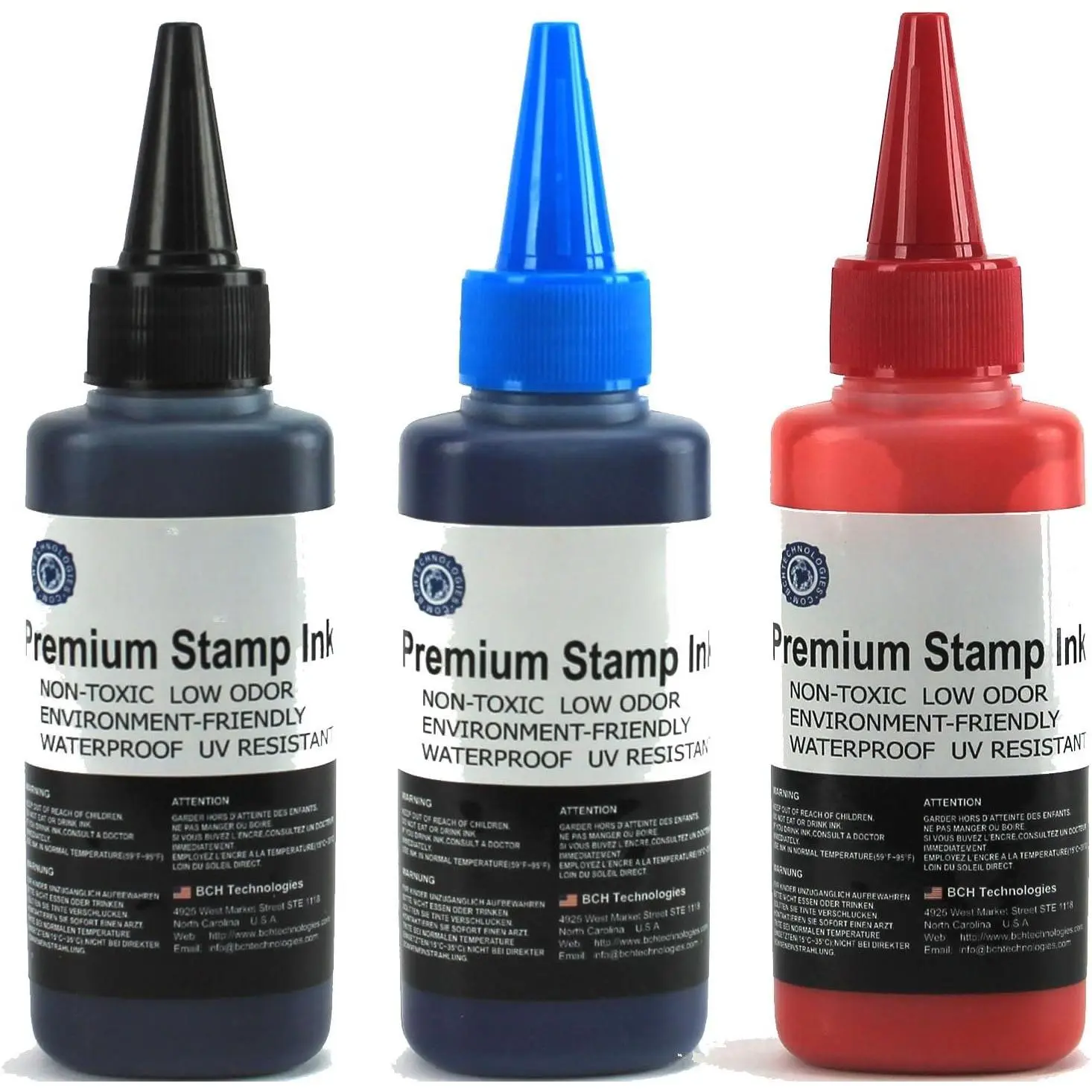 Ink Refill – Black, Blue & Red Ink Colors – Long-Lasting, Quick-Drying,  Ink Refill for Rubber & Self-Inking  – 75 ml Each Bottle (225 ml )