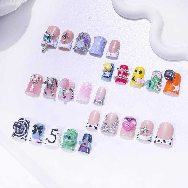 Y2K Style Duckbill Shaped Fake Nails, 10pcs/set Rhinestone Decor Fashion Press on Nails for Women & Girls, DIY Nail Art Supplies