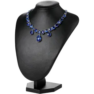 Professional 3D Necklace Display Stand, Leatherette Jewelry Bust Holder, 8.5 Inch Chain Organizer Tower for Home Display (Black Leatherette)