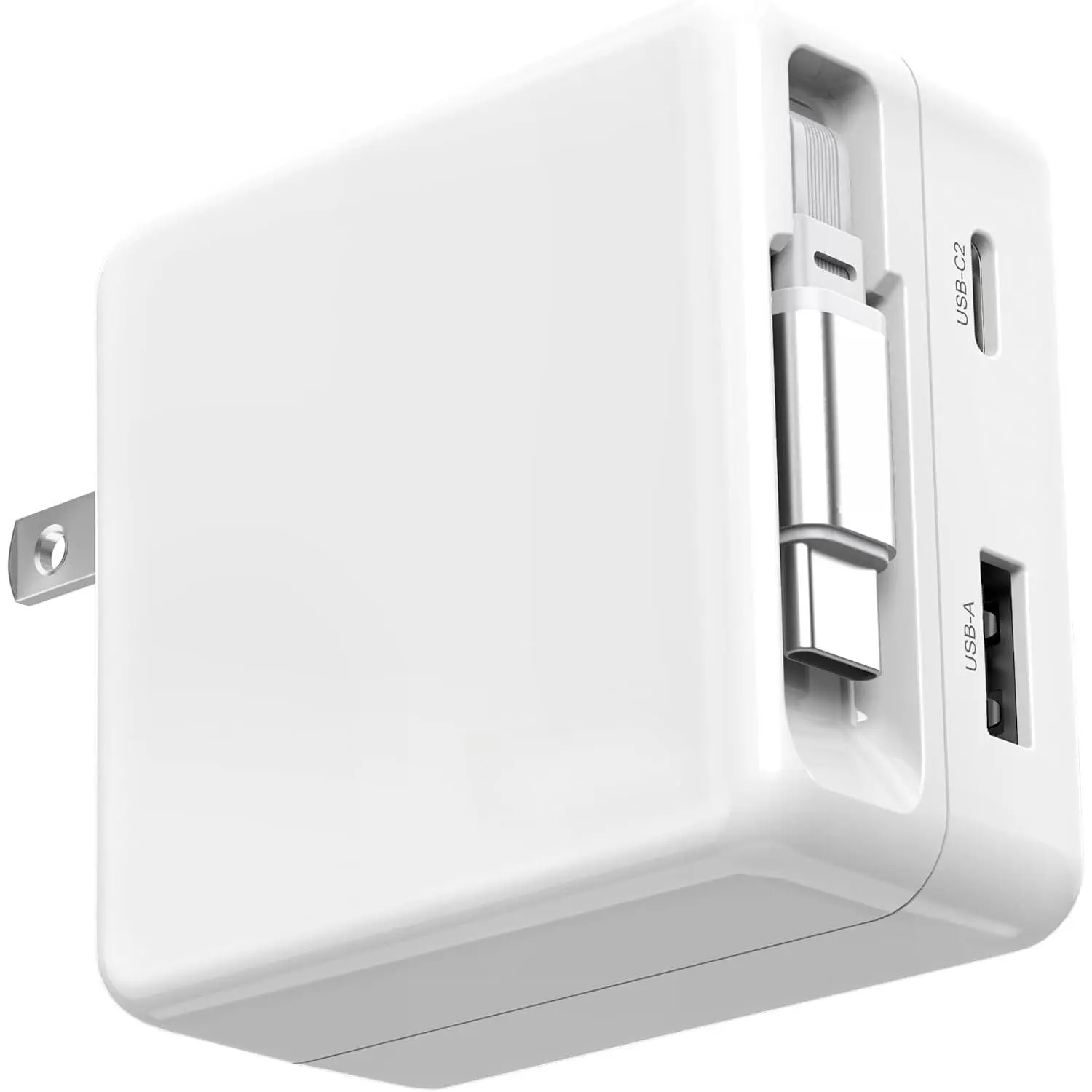 65W 3-Port USB-C Charger Block, Synthetic Pocket-Sized Wall Plug with Retractable USB-C Cable, PPS Fast Charging for MacBook 17/16/15 Series, iPad, Tablet, Smartphone, Cellphone & Other Electronic Devices