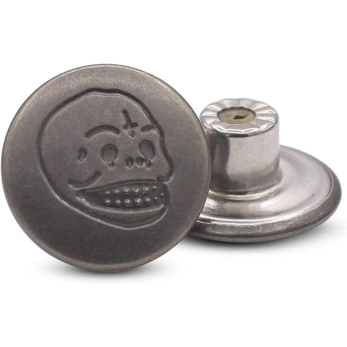 17mm Skull and   Black Jean Buttons No-Sew Tack Buttons Kit | Metal Jean Buttons for Shirts, Jeans, Suspenders, Jackets