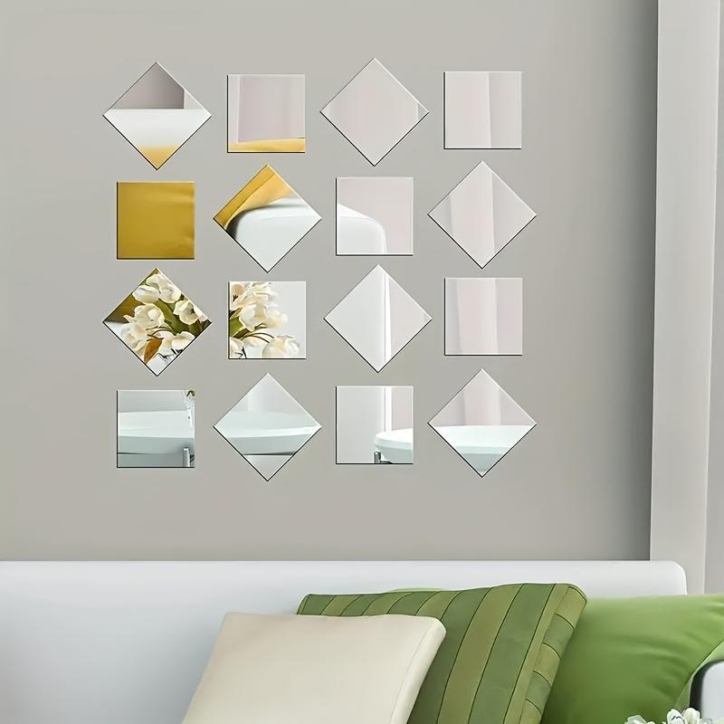 16pcs Acrylic Mirror Wall Stickers 5.9*5.9Inch Flexible Safety Mirror Acrylic Mirror Tiles for Home Wall Decoration Removable Mirror Wall Stickers Square Mirror Silvery Mirror Panel Wall Decoration