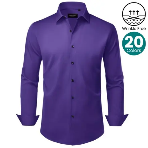 ROUWELL Menswear Regular Fit Dark Grey Wrinkle-Free Stretch Fabric Button Front Full Sleeves Dress Shirt - No Pocket, Office Business Casual, Wash-Dry-Go, #Sohochic Plain Top