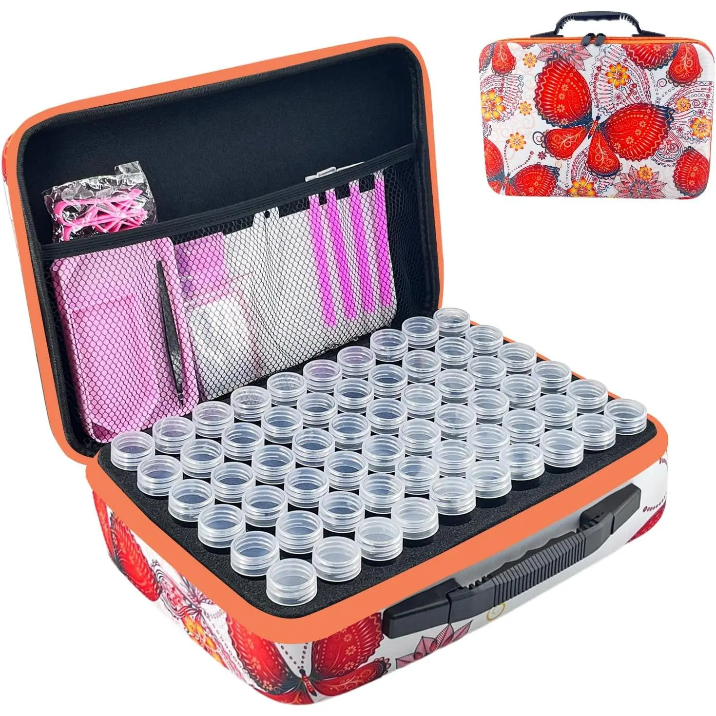 120 Slot  Painting Storage Box | Orange storage container with 120 slots. Complete kit includes tools & accessories for  art organization