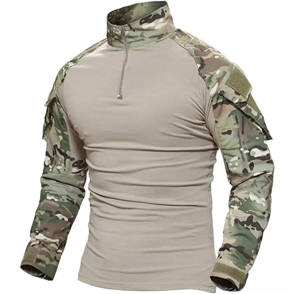 New American-Style Male Full-Length Long Sleeve Tops - Camouflage Print Quick-Dry Training Wear for Hiking/Light Outdoor Activities