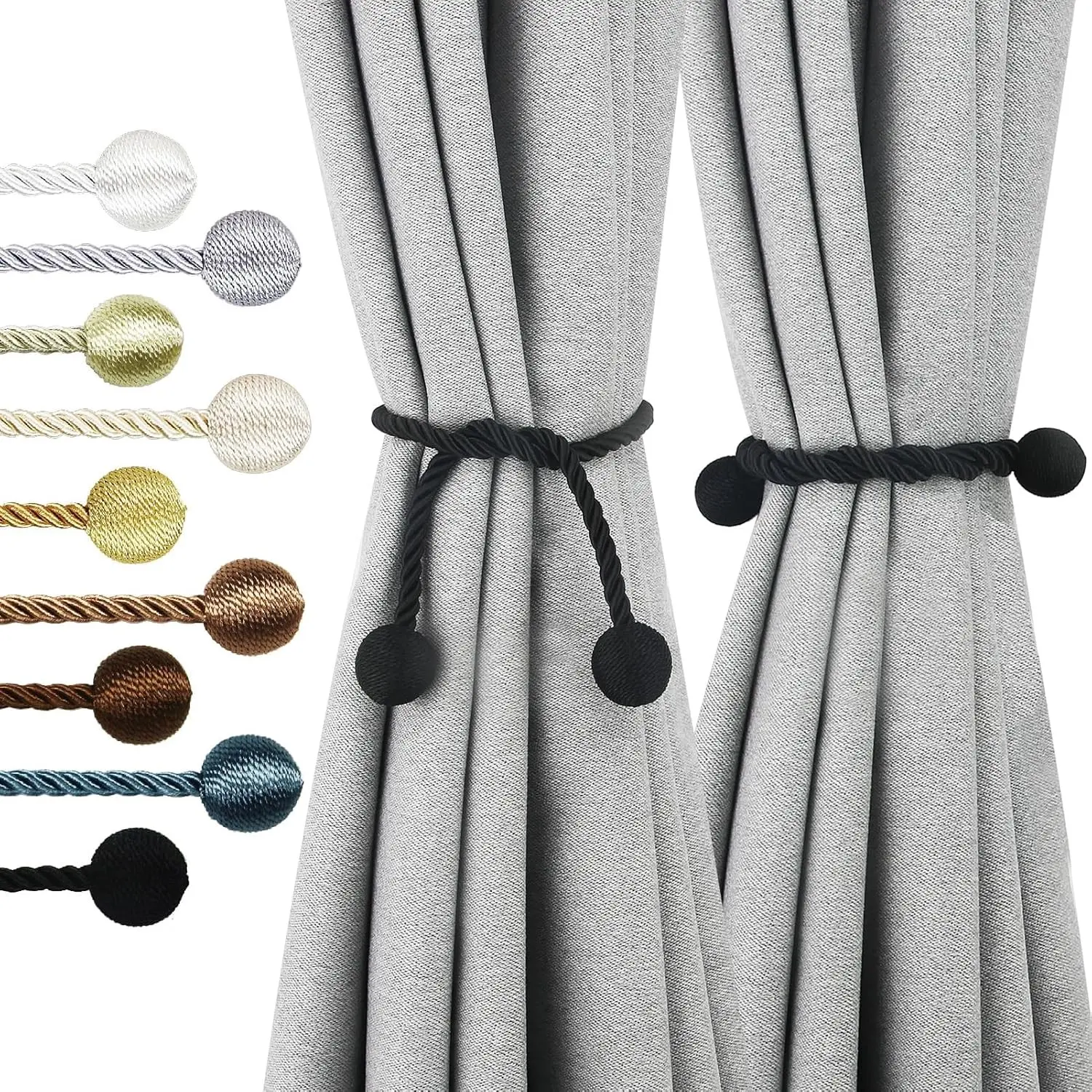 Curtain Tiebacks Outdoor Elegant Decorative Tie Backs Modern Rope Tiebacks for Drapes Window Curtain Holdbacks for Draperies (Black, 2)