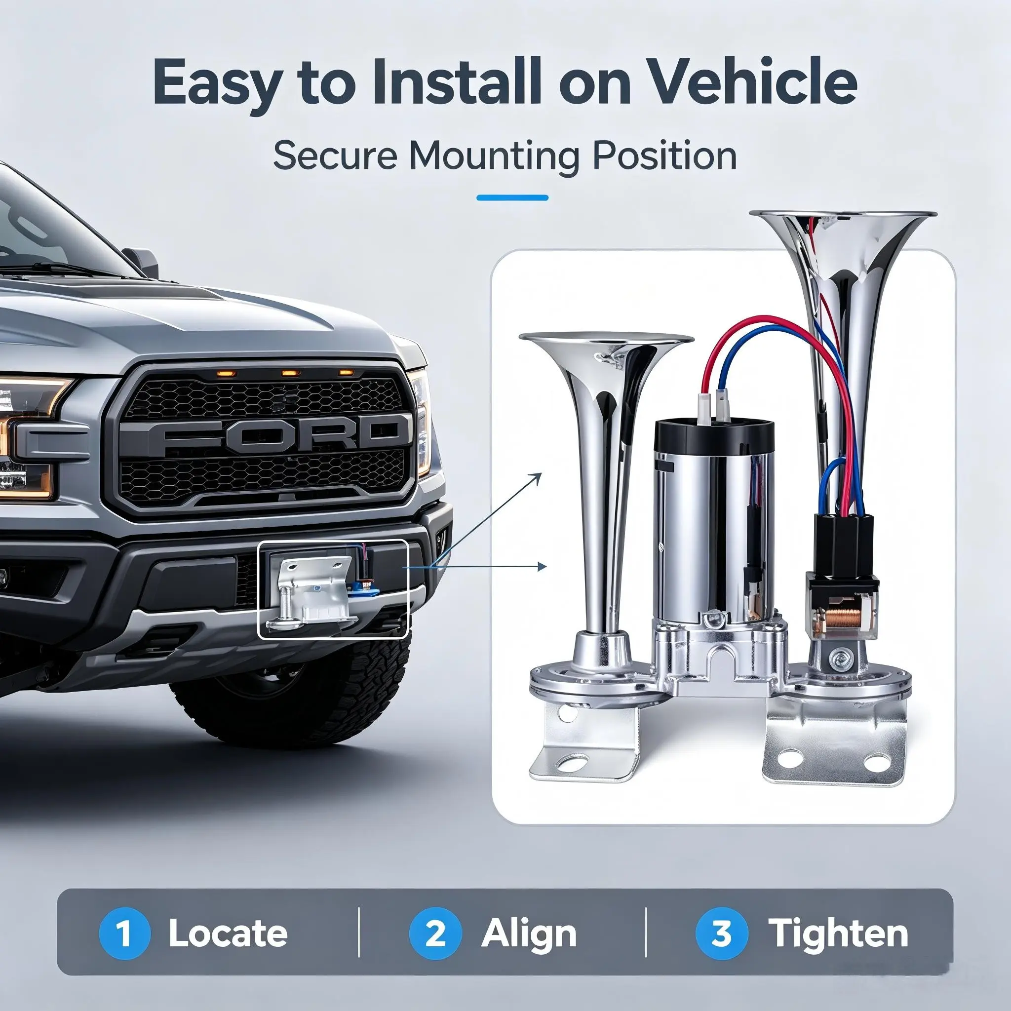 Universal 12V High-Power Air Horn Kit, Dual Metal Horn with Relay and Compressor Pump, Ideal for Cars, Trucks, Motorcycles, Boats