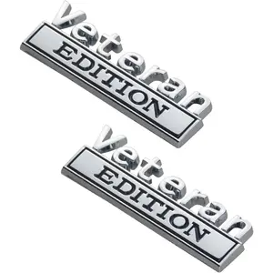 EmbRoom 2PCS Veteran Edition 3D Metal Car Decal Emblem Letters Badge - 3.4 Inch Length Self-Adhesive Conservative Stickers for Drivers Side Front Door, Vehicle Truck SUV Door Decoration (Silver Black)