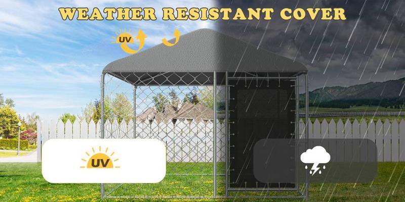 6'x6' Outdoor Dog Kennel Dog Run Fence, Large Dog House Pen Enclosure with Secure Lock and Wateproof Sunproof Cover