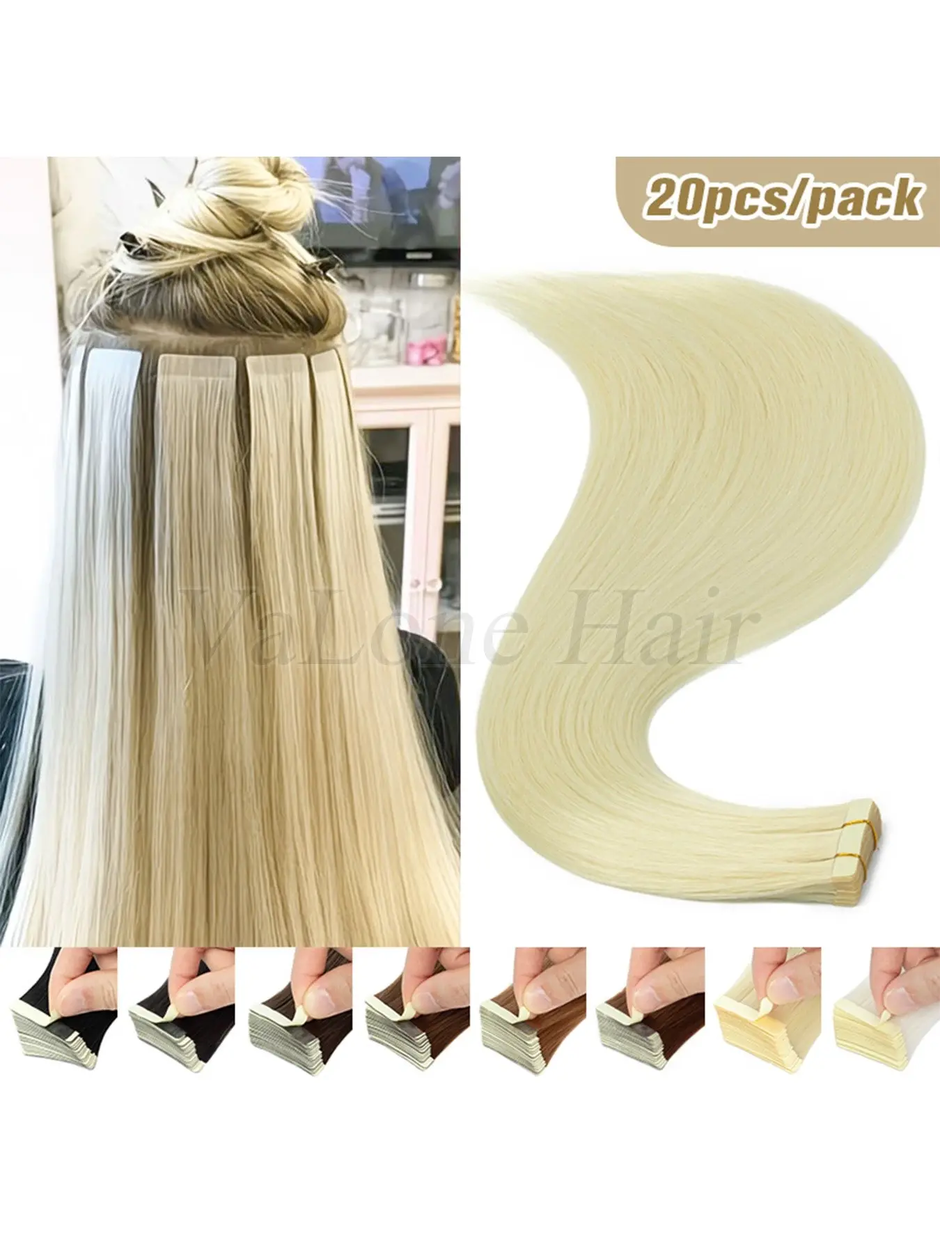 20pcs/Pack Tape in Hair Extensions Synthetic Sraight Hair Extensions Yaki Straight Tape in Hair Extensions Tap0e In Hairpieces Extensions 613# Tape in Invisible Tape in Hair Extensions for Women Blonde/Black Color Synthetic Fiber Hairpieces