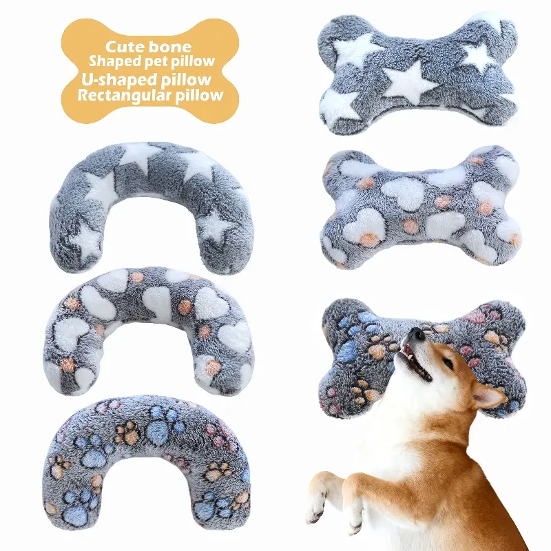 Cute bone-shaped pet pillow, U-shaped/rectangular dog pillow, flannel skin-friendly fabric, fits the contour of the face, protects the dog's cervical spine, helps large, medium and small cats and dogs fall asleep, and can be washed with water.