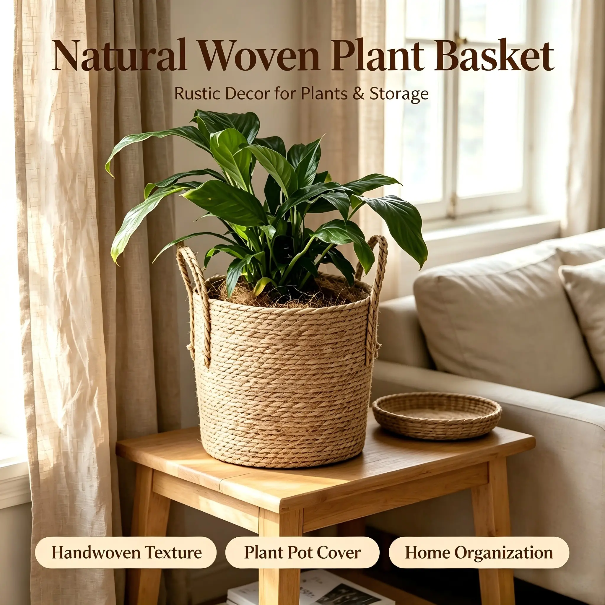 Natural Straw Woven Basket, Indoor Plant Pot, Multi-Functional Clothing Toy Home Decorative Basket, Versatile Storage Solution