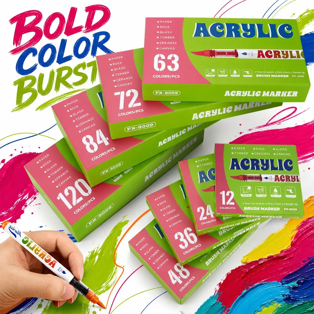 12-120 Color Liquid Marker Set, Soft Tip Paint Pens, Ideal for Rock Art, Calligraphy, DIY Crafts, Perfect Gift for Students and Office Use