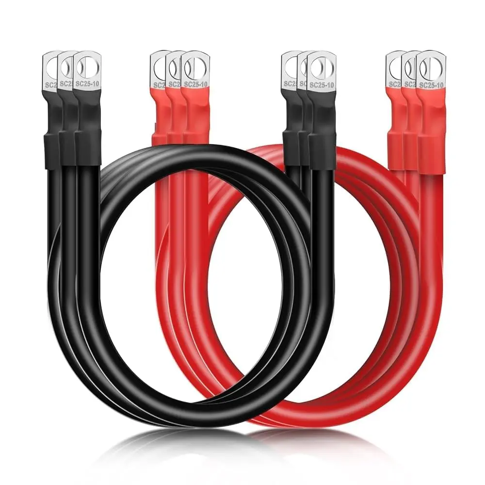 6PCS 4 AWG Battery Cables 12 Inch Heavy Duty Marine Battery Power Inverter Copper Wire Set with 3/8" Tinned Copper Ring Terminals for 12-48V RV Truck Automotive Solar Systems