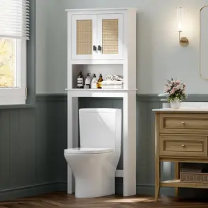 Over the Toilet side Storage Cabinet, 63" Tall Bathroom space saver organizer Storage Cabinet with Double Doors, Bathroom Storage Cabinet Organizerwith Adjustable Shelves, , Modern Style， girl closet， multi-functional furniture