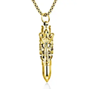 Steel Dragon Bullet Urn Necklace for Ashes – Memorial Cremation Keepsake Pendant, Prayer Ash Holder Locket, Stainless Steel Remembrance Jewelry