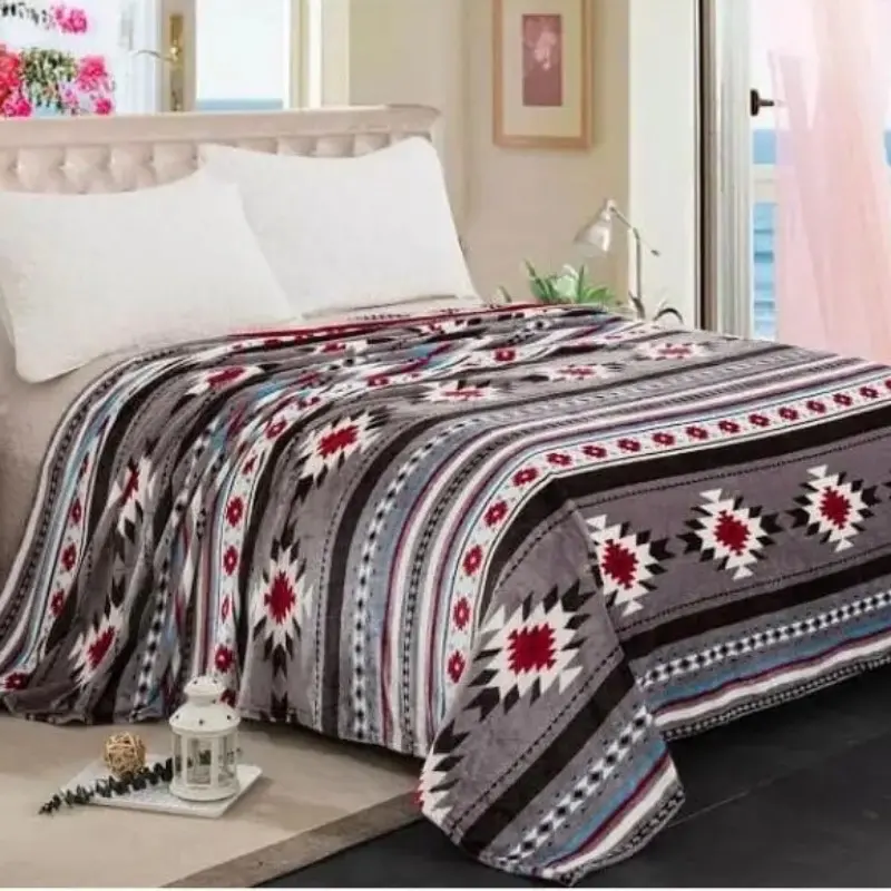 Southwestern Aztec Throw Blanket, Navajo Tribal Geometric Pattern, 3-Piece Set, No Padding, Bedroom Decor, Size Chart Included, Graphic Throw Blanket